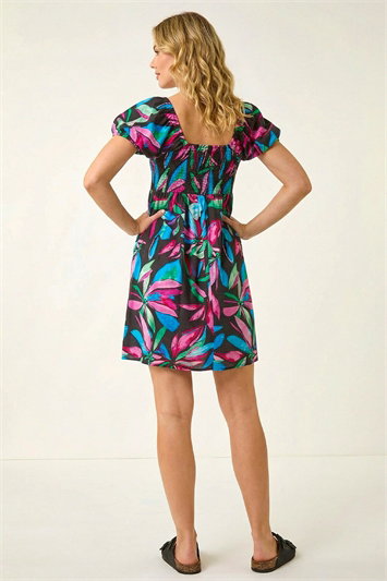 Leaf Print Shirred Short Dress 14751308