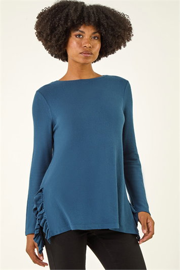 Blue Soft Touch Side Ruffle Top