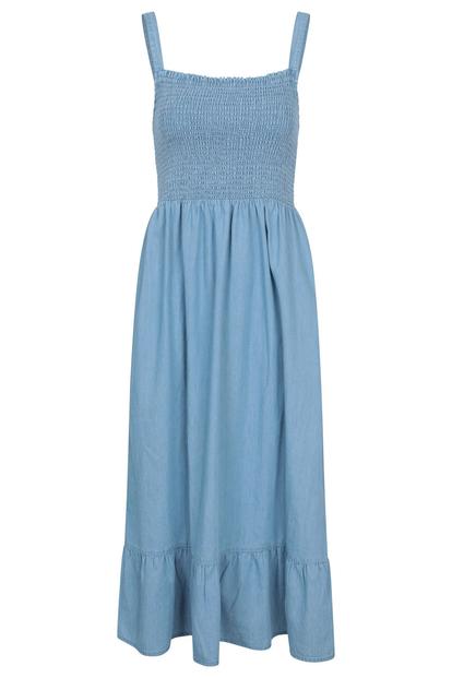 Blue Marbella Strappy Shirred Midi Dress
