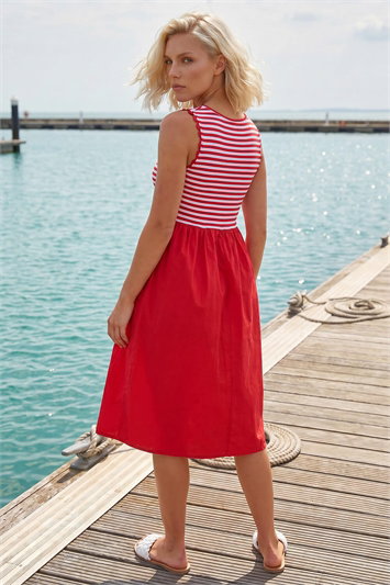Petite Stripe Ribbed Midi Dress 14907778