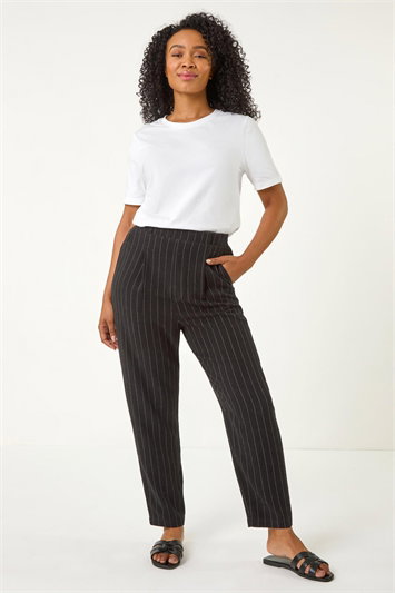 Petite Stripe Tapered Linen Blend Trouser 18074608