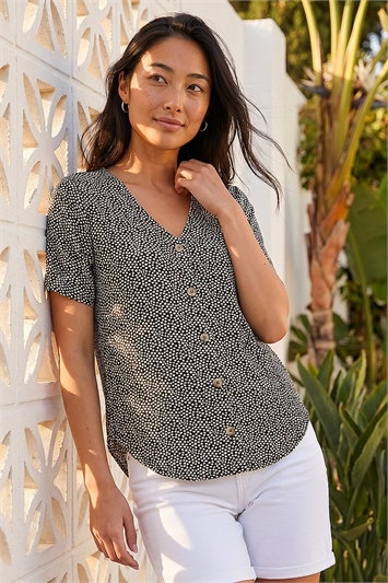 Petite Spot V-Neck Stretch Blouse 10143008