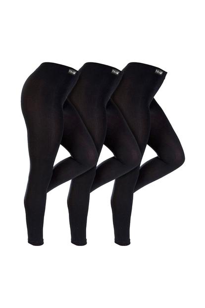 Black 3 Pack Multipack Wo's Black Thermal Footless Leggings, Ladies Winter Tights