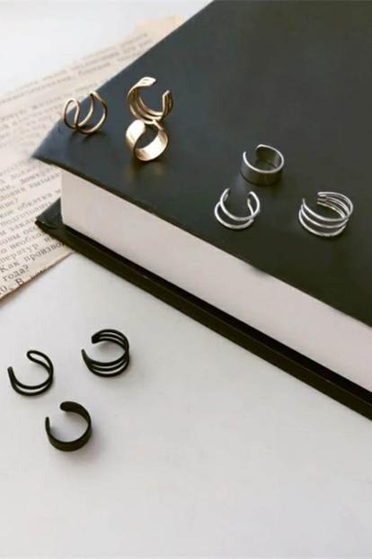 Black Gold-Plated 3-Piece Adjustable Non-Piercing Helix Ear Cuff Set