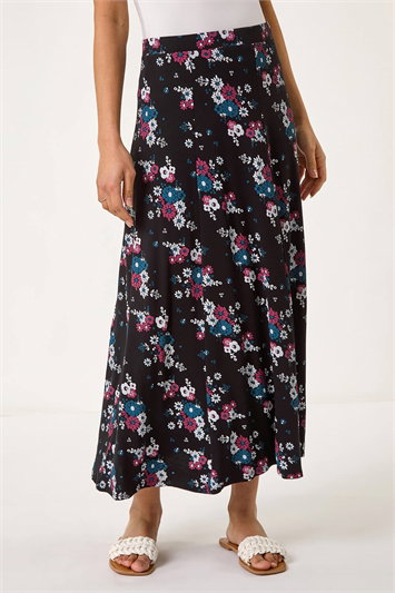 Black Diagonal Ditsy Floral Print Skirt