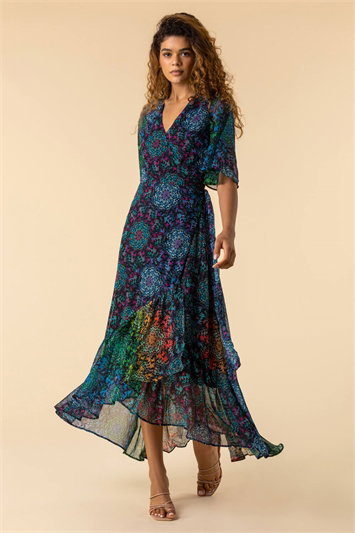 Abstract Print Maxi Wrap Dress 14099158