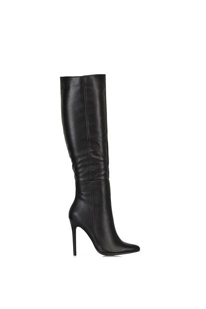 Black 'Nora' Pointed Toe Zip Up Knee High Stiletto Heel Long Boots