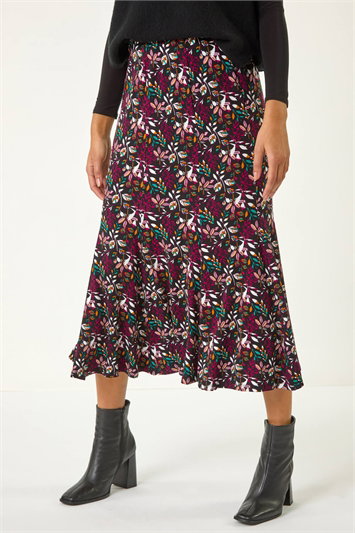 Red Leaf Print Panel Skirt
