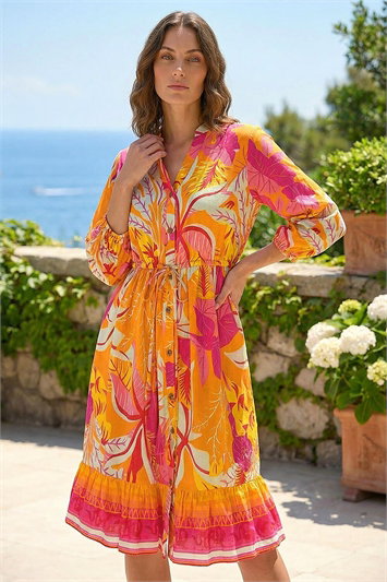 Petite Tropical Print Buttoned Dress 14761964