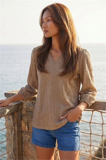 Cream Broderie Detail Tunic Top