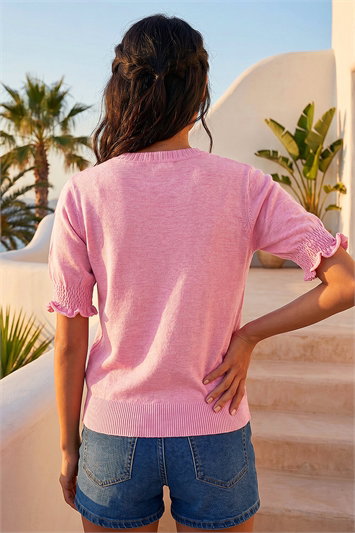 Petite Shirred Sleeve Knit Top 16321146
