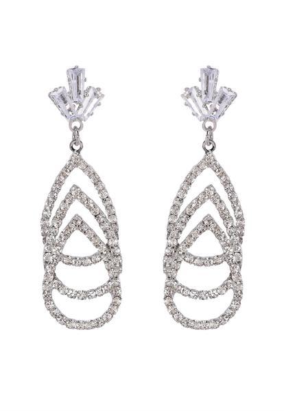 Metallic Gleaming Three-Tiered Diamond Drop Earrings
