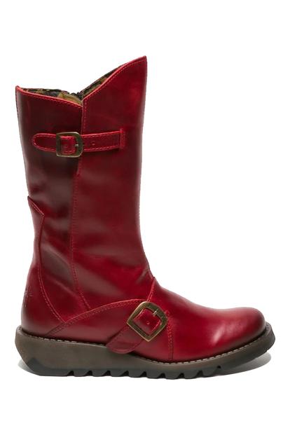 Red Womens Mid-Calf Platform Boots-Mes2913