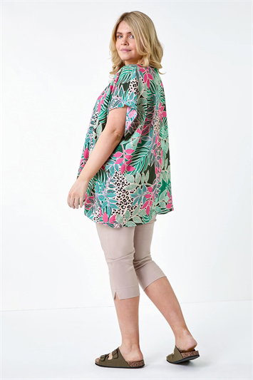 Curve Tropical Print Pleat Front Top 20177334