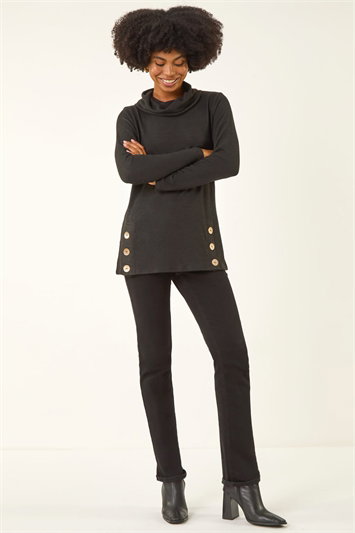 Black Cowl Neck Buttoned Top
