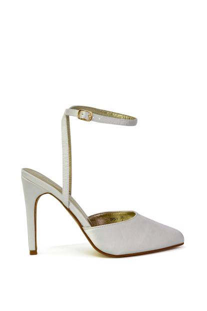 White 'Liliane' 2 Part Pointed Toe Satin Shoes Stiletto Heel