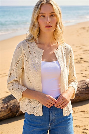 White Pointelle Knit Cardigan