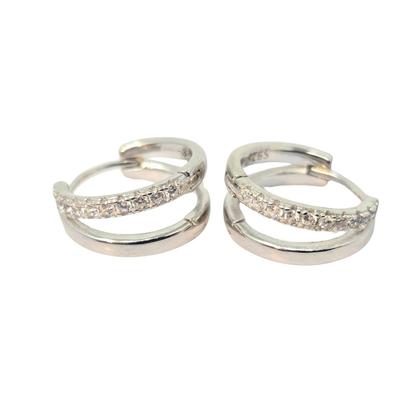 Metallic Diamond April Birthstone Double Hoop Small Huggie Earrings