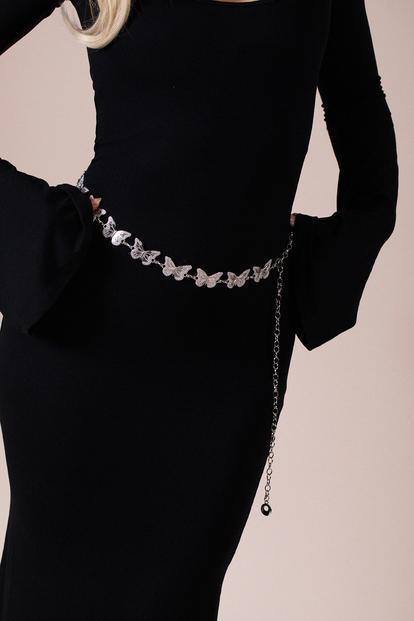 Metallic Butterfly Chain Belt In Silver
