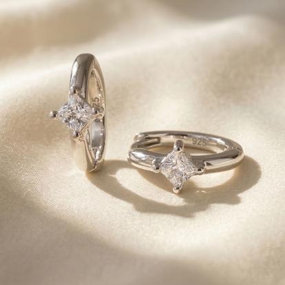 Metallic Small Diamond Huggie Minimalist Silver Hoop Earrings