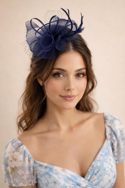 Pink Double Flower Feather Fascinator