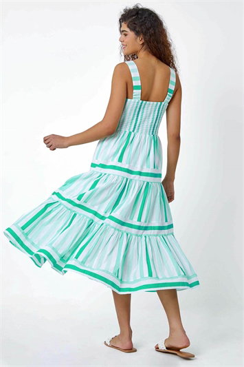 Cotton Stripe Print Tiered Maxi Dress 14489556