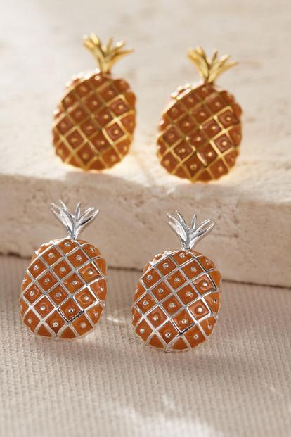 Metallic Sterling Silver Pineapple Fruit Studs
