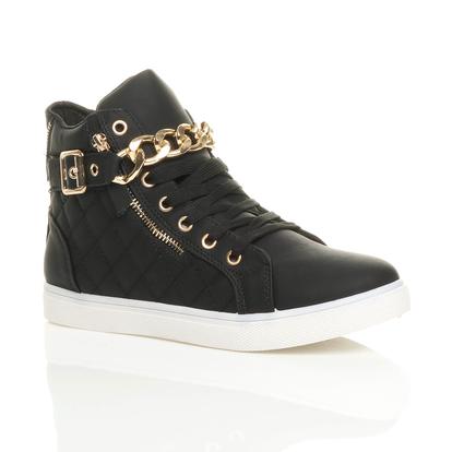 Black Gold Chain Lace Up Trainers Hi Tops