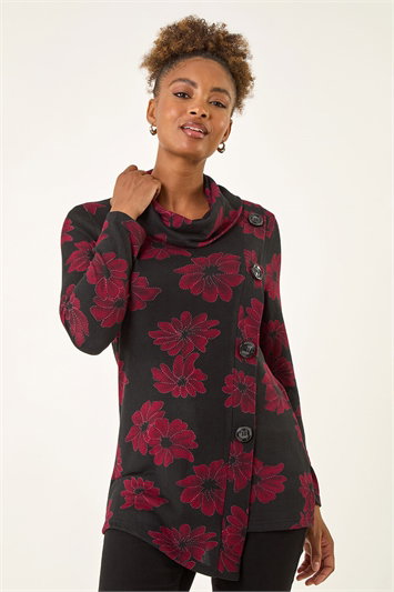 Red Cowl Neck Buttoned Top