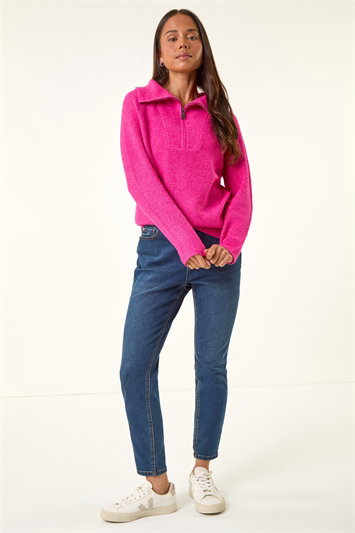 Petite Zip Up Collared Jumper 16116272