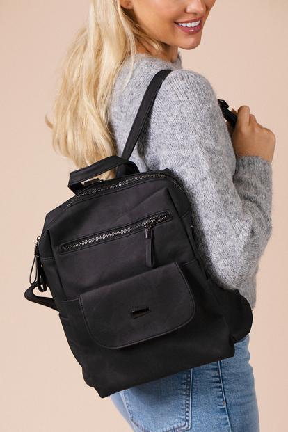 Black Faux Leather Backpack