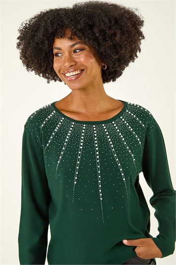 Green Embellished Knitted Jumper