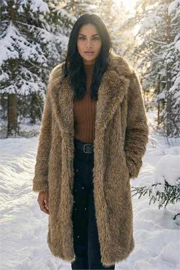 Brown Premium Faux Fur Coat