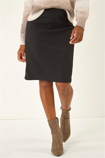 Black Cable Textured Stretch Pencil Skirt