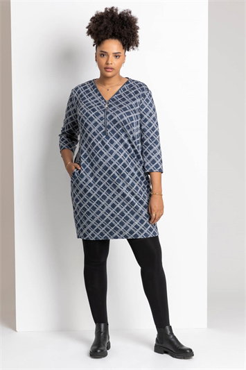 Curve Check Print Zip Shift Dress 14166460