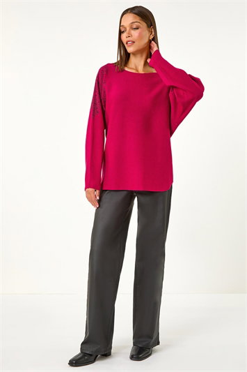 Leaf Sparkly Batwing Knit Jumper 16142951