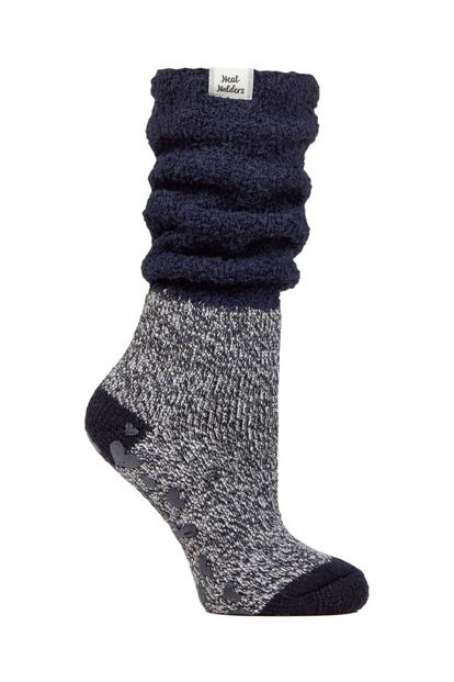 Blue Ladies Fluffy Slouch Top Non Slip Thermal Bed Socks