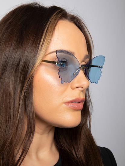 Pink Frameless Blue Butterfly Sunglasses