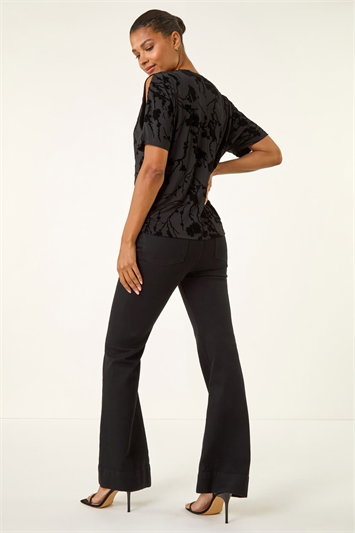 Floral Flocked Stretch Top 19467308