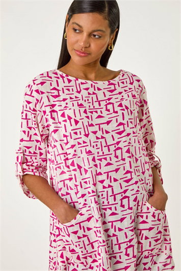Pink Absract Print Longline Top