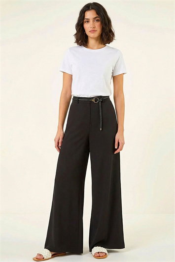 Black Wide Leg Belt Tie Trouser