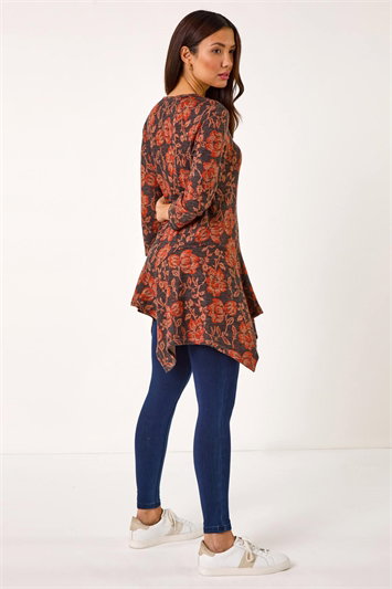 Floral Print Hanky Hem Tunic Top 19326364
