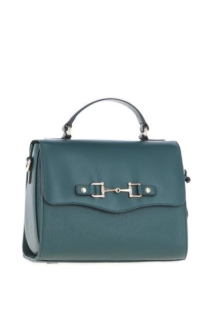 Black Real Leather Flap Over Handbag