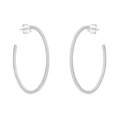 Metallic Sterling Silver Large Stud Hoop Earring With Interior Gemstones