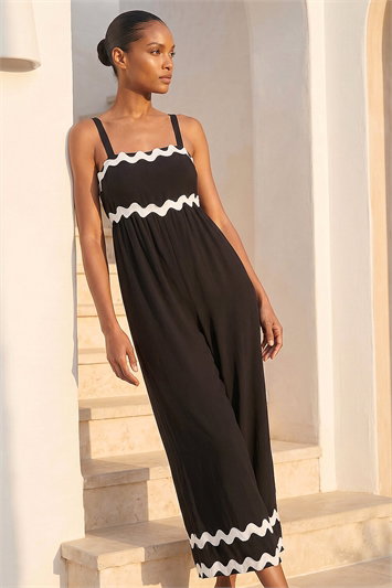 Black Ric Rac Strap Detail Jumpsuit