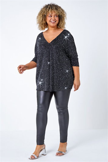 Curve Back Bar Glitter Stretch Top 19238285