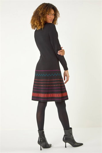 2 in 1 Nordic Print Scarf Neck Knitted Dress 14582064