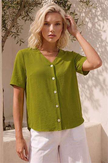 Green Petite Button Up Blouse