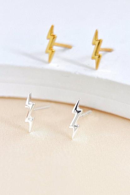 Metallic Sterling Silver Lightning Bolt Stud Earrings