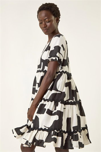 Black Ric Rac Print Smock Dress